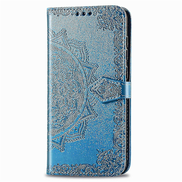 Iphone 13 Pro Fodral Läder Plånbok Omslag Präglad Mandala Magnetisk Flip Skydd Stöttålig - Blå