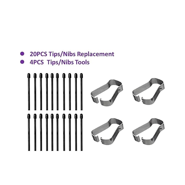 (20 Pak) Markeringspens-spidser/nibber til Remarkable 2 styluspen - udskiftning af bløde nibber/spidser - sort
