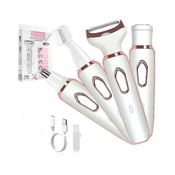 Epilator för kvinnor, 4-i-1 damrakhyvel för ansikte, ben och underarmar, smärtfri bärbar bikiniklippare våt och torr hårborttagning (vit)