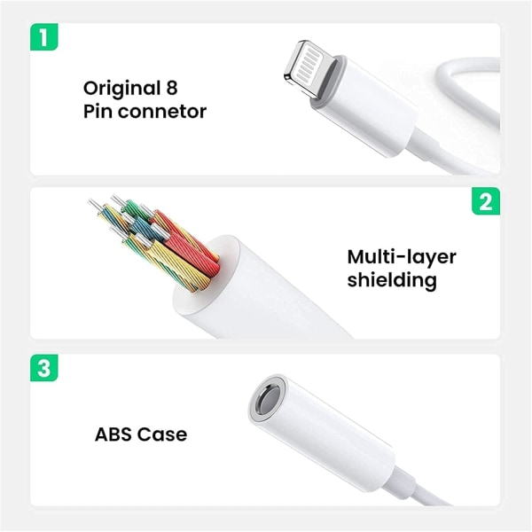 Apple MFi-certificeret 2-pack hovedtelefonadapter til iPhone, Lightning til 3,5 mm hovedtelefonstikadapter til iPhone konverter Dongle Auxiliary Audio Splitte