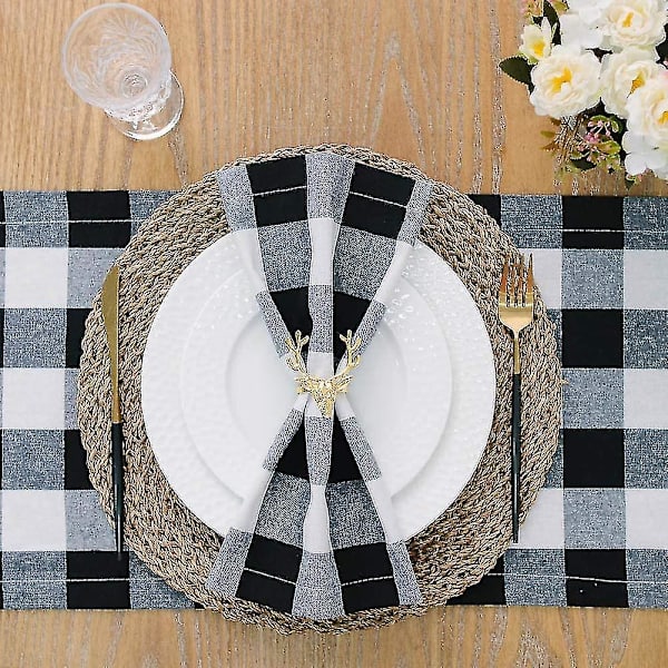 Buffalo Plaid Serviet 12x12inch, sæt med 10, sort og hvid ternet serviet