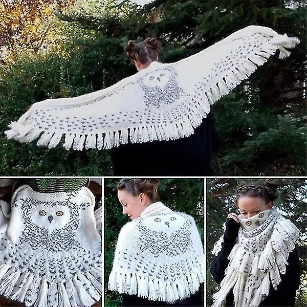 120cm Retro Ugle Sjal, Hedwig Strikke Mønster Tyk Varmt Vinter Sjal, Wrap Tassel Sjal Strikkede Dame Sjal