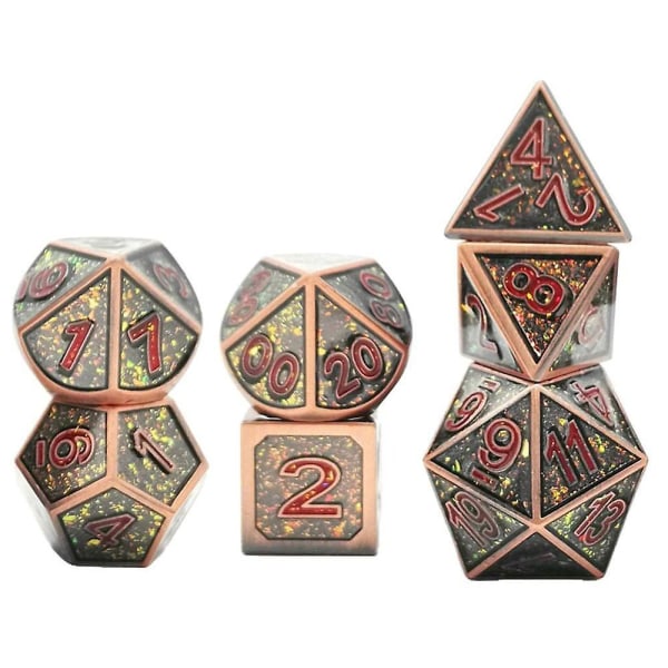 7 Stykker Metal Polyhedriske Terninger D4 D6 D8 D10 D12 D20 Terning Sæt Stil 1