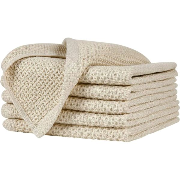 100 % bomullsvåffelvävda kökshanddukar, ultramjuka absorberande snabbtorkande diskhanddukar, 12x12 tum, 6-pack
