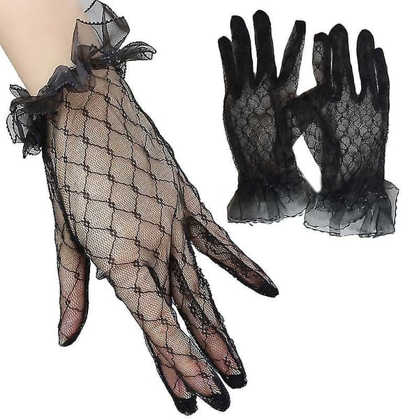 Korte brudehandsker i blonde til kvinder, elegante fingerhandsker til fest
