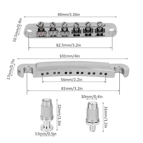 Elektrisk Gitarr Stall Komplett Set 12 Strängar Zinklegering Silver Gitarrdelar Tillbehör