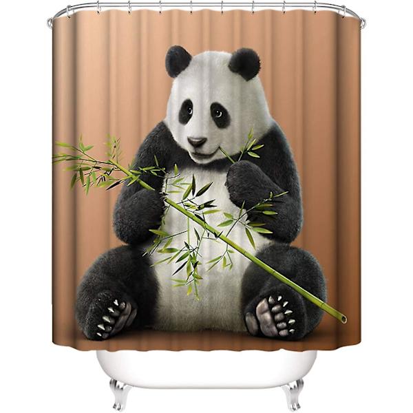 4 stk. Panda Bruseforhængssæt med Skridsikker Måtte, Toiletlågbetræk, U-Formet Måtte, Bademåtte og Bruseforhæng med 12 Kroge Vandtæt Bruseforhængssæt F