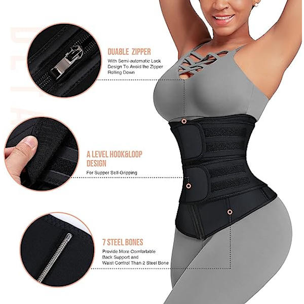 Midjetränare för kvinnor Plus Size Två bälten Neopren Träningskorsett Midjetrimmer 2XL