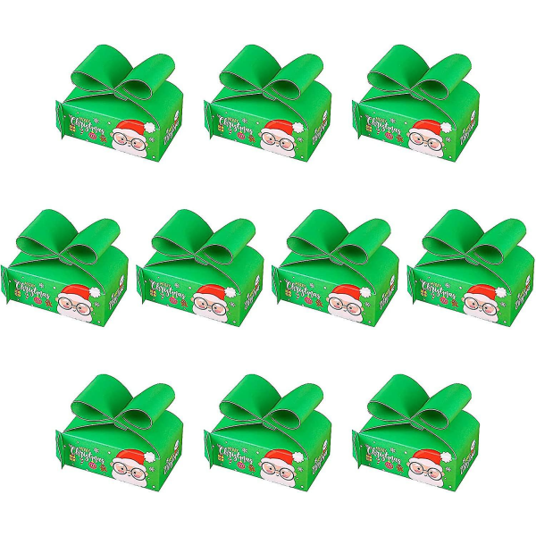 Th Christmas Candy Boxes, 10 stk/sæt Julegodter Boxess Cupcake Boxes Taske Papir Emballage Poser Fors Party (grøn)(10 stk @bugu
