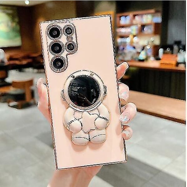 6d Plating Astronaut Hidden Stand Case Cover Kompatibel Samsung Galaxy S23 Ultra/s23 Plus/s23 med kamerabeskytter Pink S23 Plus