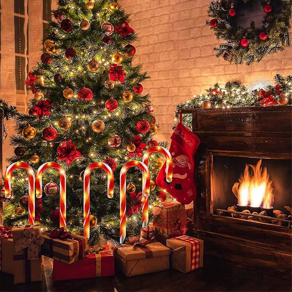 Christmas Cane Lights, 10 stykker Led jule Candy Cane Path Marker Lights Belysning til indendørs og udendørs dekoration lys