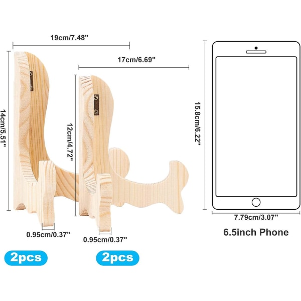 4 stk. 2 størrelser træ staffeli display stand, 5,5''/4,7''(14cm/12mm) små pladestativer Crday gave