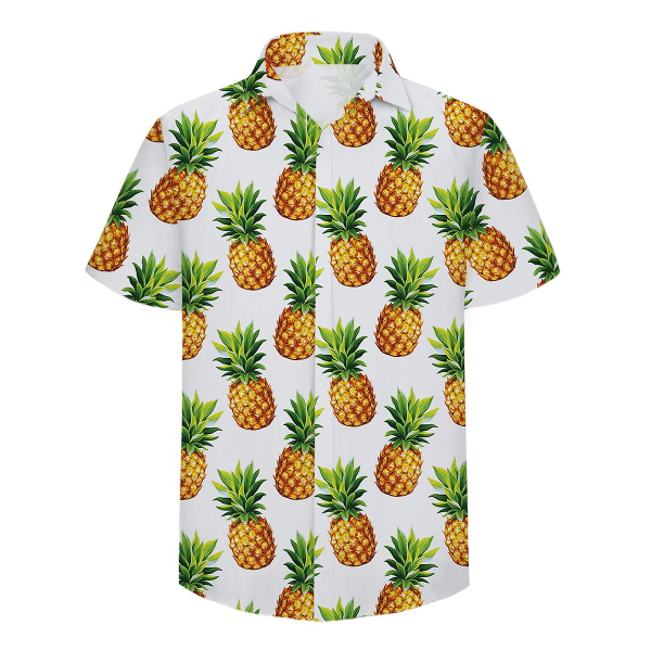 Allthemen herre 2-delt sommer ananas printet strandskjorte og shorts 3XL