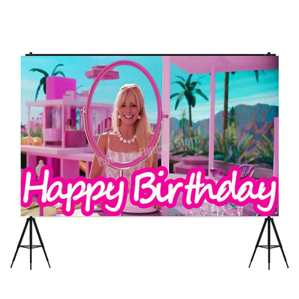 Ny film Barbie fødselsdagsfest dekorationer pink tema figurer ballon sæt baggrund papir tallerken tissue bordservice tilbehør small cake topperX24