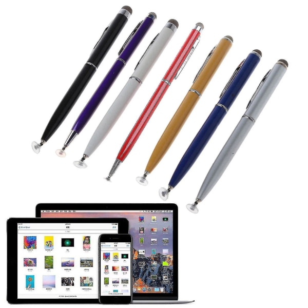 2 i 1 Fiber Metal Tip Stylus Kapacitans Penna Skärm Pekskärm Ritplatta Penna