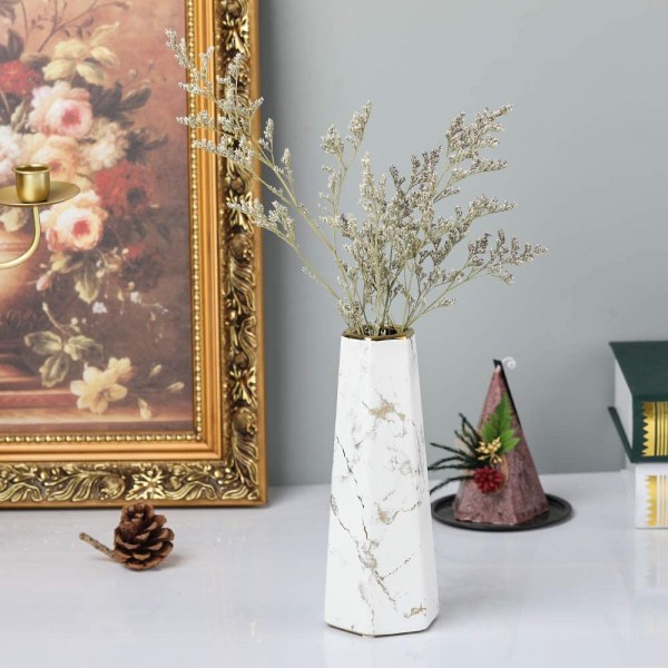 20 cm Vase af hvidguld Marmor Keramik Høj Design Decorativ