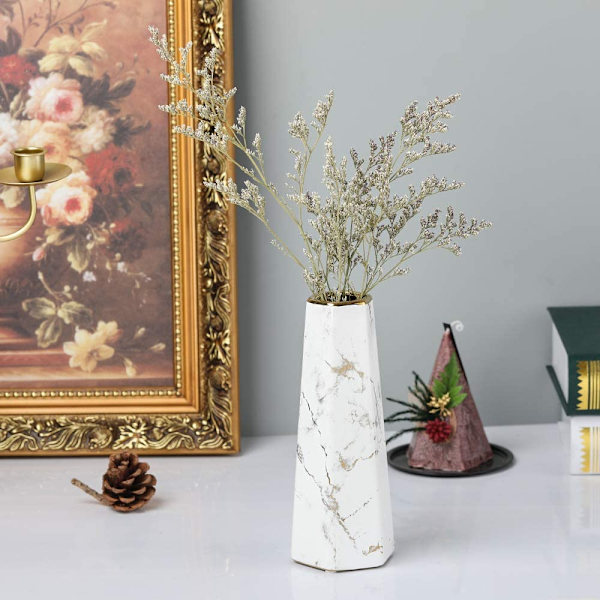 20cm Vase i hvit gull marmor keramikk høy design dekorativ