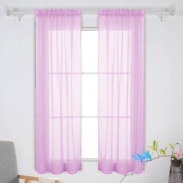 Ensfarvet gennemsigtigt tylvindue gennemsigtigt vinduesskærm Voile gardiner til bryllup soveværelse 100x200 cm (rosarød)