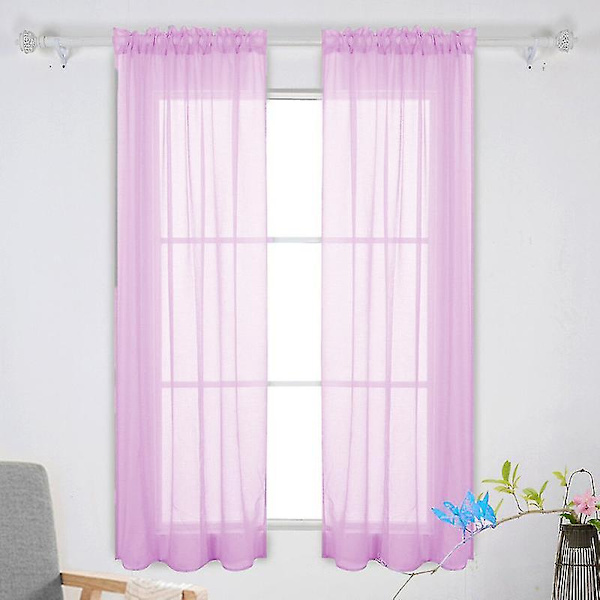 Ensfarvet transparent tylgardin til vindue, voilegardin til bryllup, soveværelse, 100 x 200 cm (rose rød)