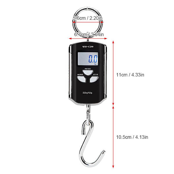 Digital hengende vekt 200kg/ 440lb bærbar kranvekt Lcd bakgrunnsbelysning stål krokskalaer for gård fiske jakt matmarked utendørsarbeid