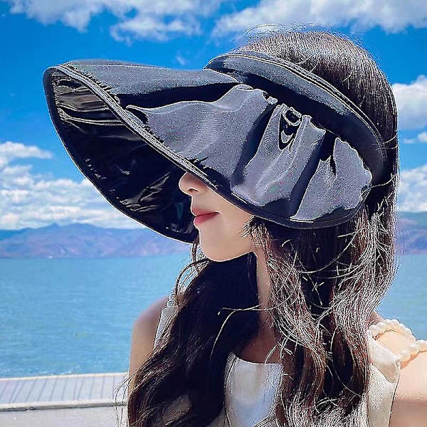Sommer Shell Solskjerm Hat Uv Beskyttelse Dobbel Bruk Hårbøyle Solhatt For Kvinner Strand Foldbar Bred Bremskjerm Bøtte Caps Beige
