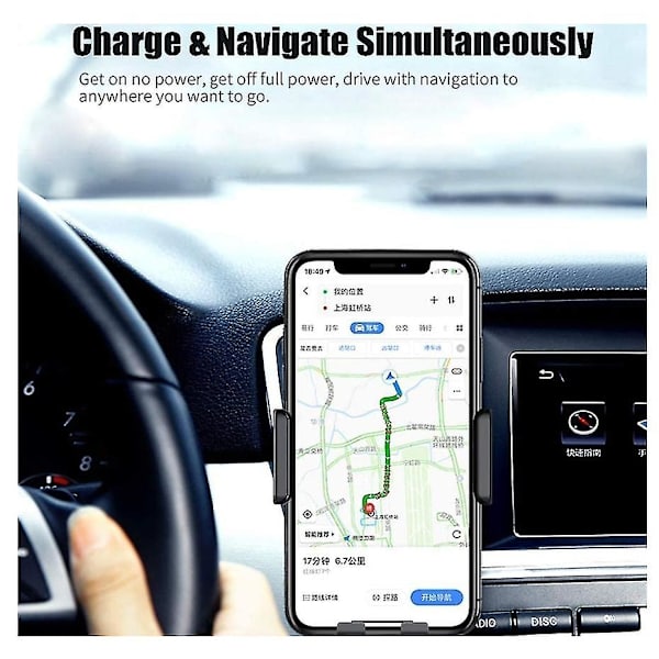 Trådløs bil lader automatisk klemme, 10w rask lading biltelefonholder vindskjerm dashbord luftventil, for Iphone Xs/max/x/samsung (svart)