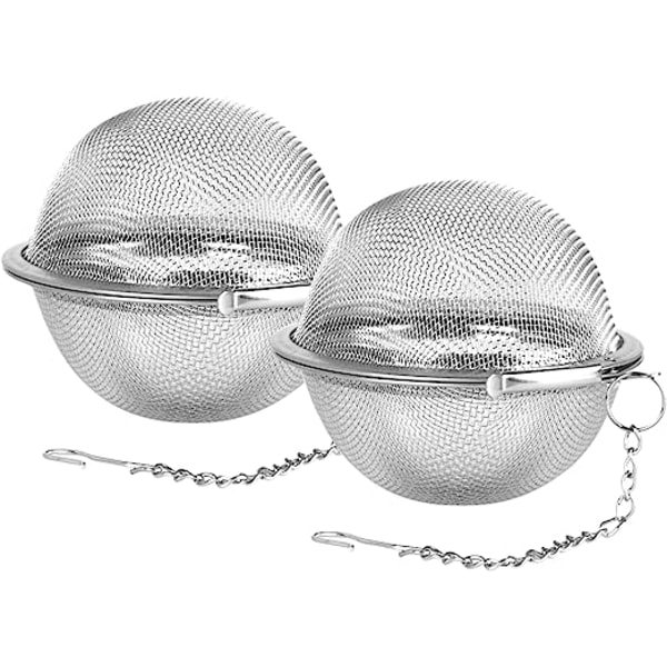 2 stk. Rustfrit Stål Te-kugle 2,7 tommer Te-si 2 stk. Te-infuser Si