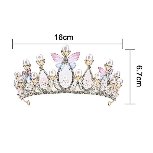 Prinsesse tiaraer for jenter, bursdagskrone for jenter sommerfugl