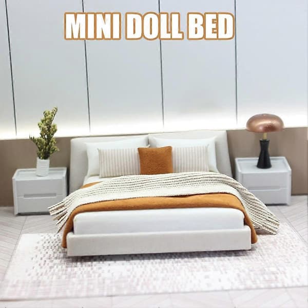 Miniature queenseng til dukkehus 10 cm DIY møbeltilbehør Gray