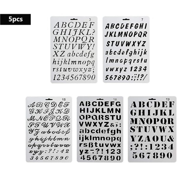 5 stk Kaligrafi sjablong alfabet, alfabet maleri, assortert