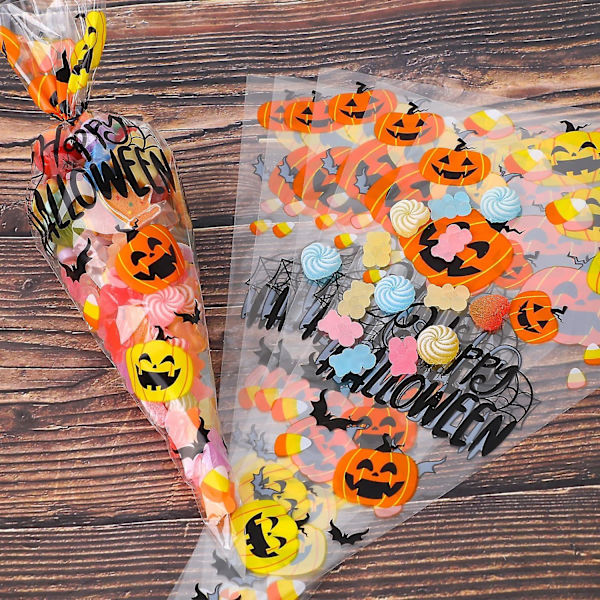 Halloween Cellophane-poser - 100 stk. græskarformede slikposer