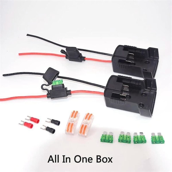 2 kpl Power Wheels -päivitysadapteri akkumuuntimelle 18 V, sulakkeella 12 AWG -johto (musta)