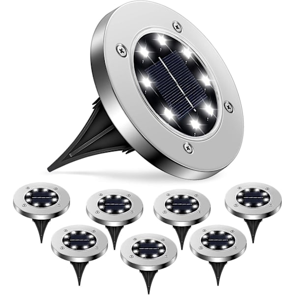 8 stk. Solcellelampe til udendørs brug i haven - Indbyggede solcellelamper - Udendørs solcellelamper til landskab, sti, græsplæne, trapper, terrasser, trapper