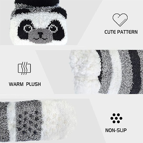 2 par tøfler sokker for kvinner damer dyr varme tøfler sokker fluffy termisk fleece seng sokker vinterfôr strikket søt anti-skli griper fuzzy koselig G