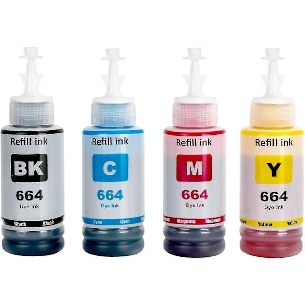4 kpl mustepaketti 664 Epsonille EcoTank-tulostimille L210 L220 L300 L355 L365 L555 L1300