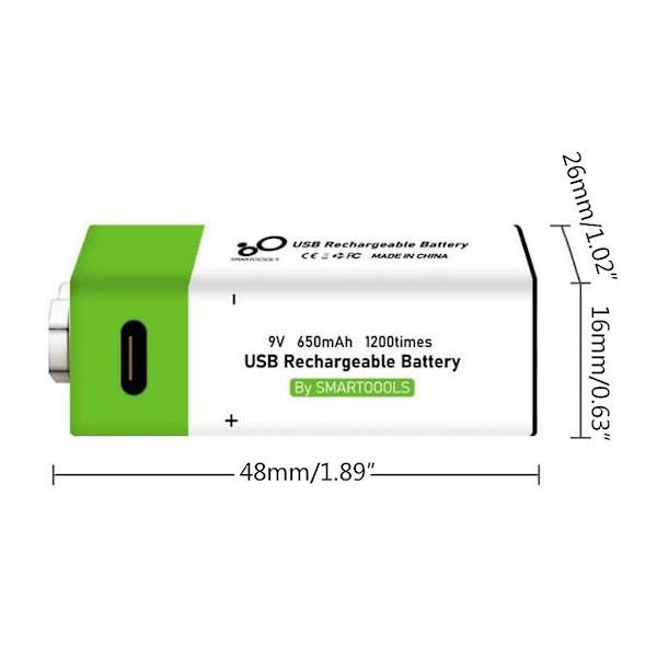 9v Li-ion Genopladeligt Batteri 650mah Type-c Usb Lithium Li Ion 9v Batterier