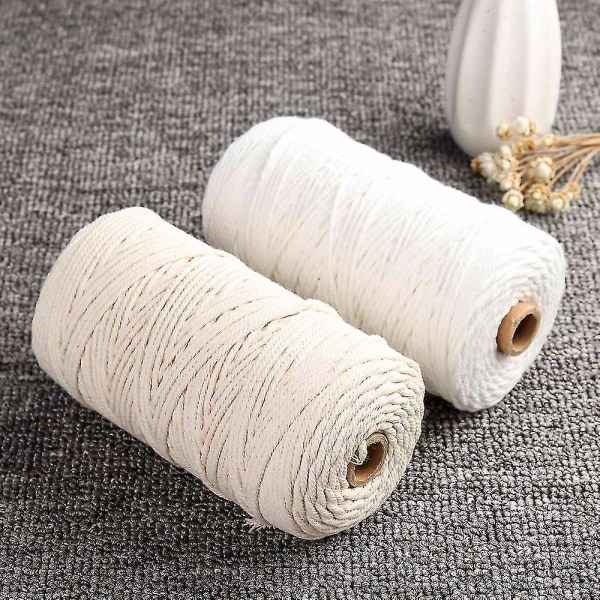 Slitesterk 200 m hvit bomullsledning Naturlig beige snoet ledningstau Craft Macrame String Gjør-det-selv Håndlaget hjemmedekorativt utstyr 3 mm