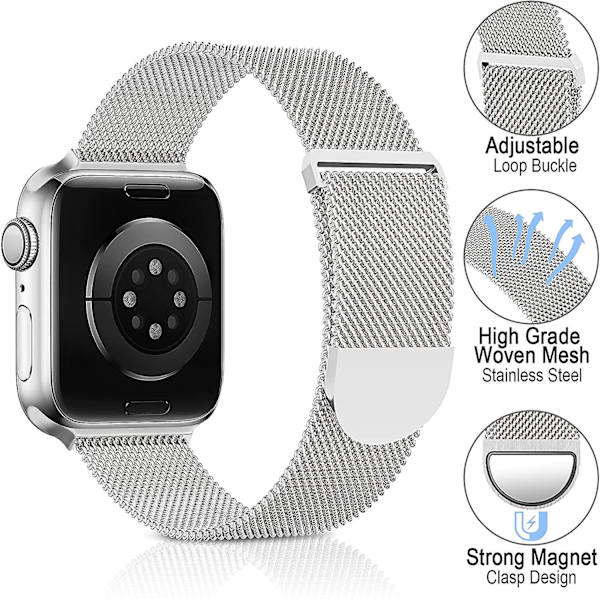 Metallista ruostumattomasta teräksestä valmistettu ranneke, yhteensopiva Apple Watch -rannekkeiden kanssa 42 mm, 44 mm, 45 mm