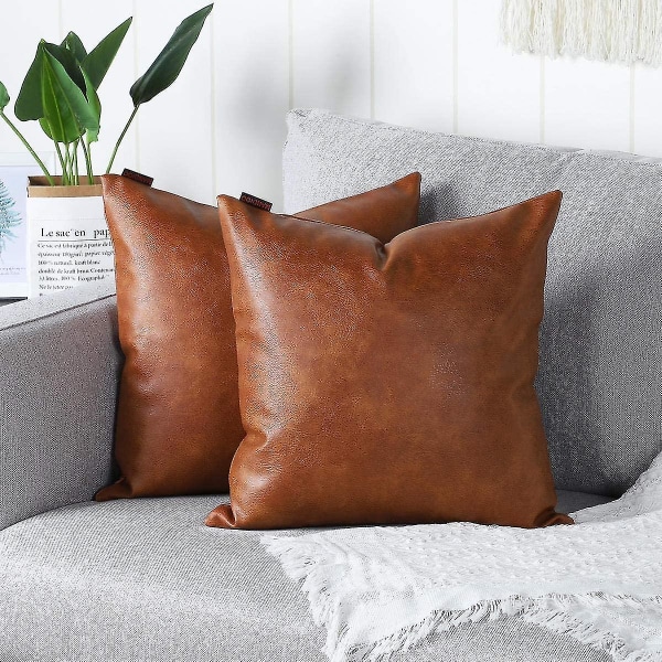 Set Of 2 Luxury Artificial Leather Cushion Covers Modern Com