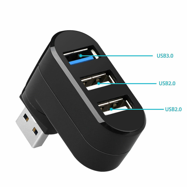 Hmwy - Høyhastighets 3-porters USB 3.0 Multi Hub Splitter Ekspansjon Desktop PC Laptop Adapter