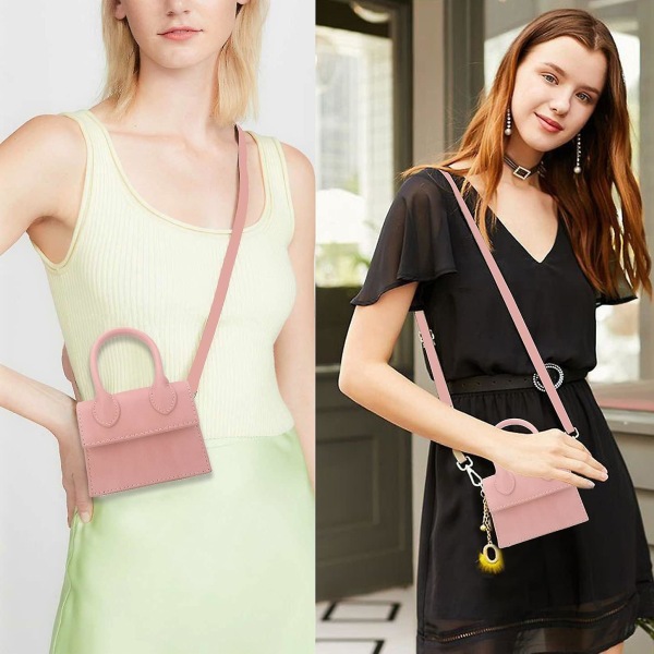 Mini Crossbody Taske til Kvinder Piger Kunstlæder Flap Pung Styling Top-håndtag Clutch Håndtaske, pink