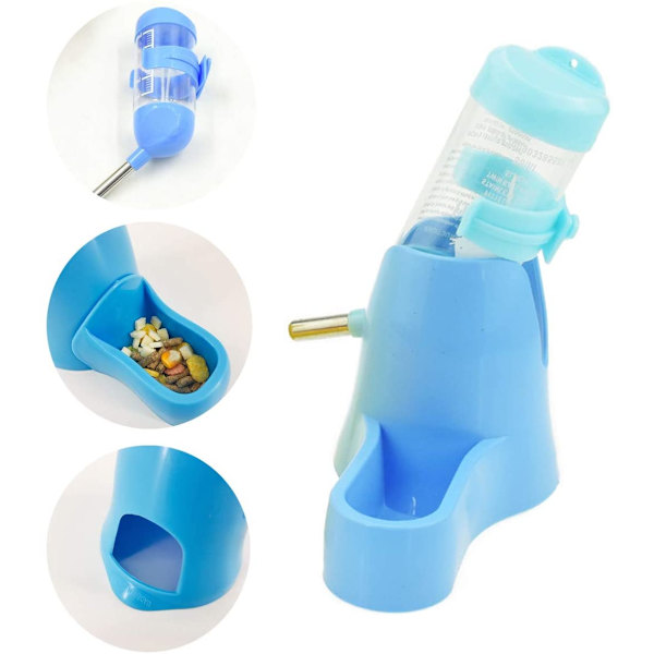 3 i 1 Hamster Hängande Vattenflaska Husdjur Automatisk Dispenser med Bas för Hamster Möss Igelkott (80ml, Blå) blue