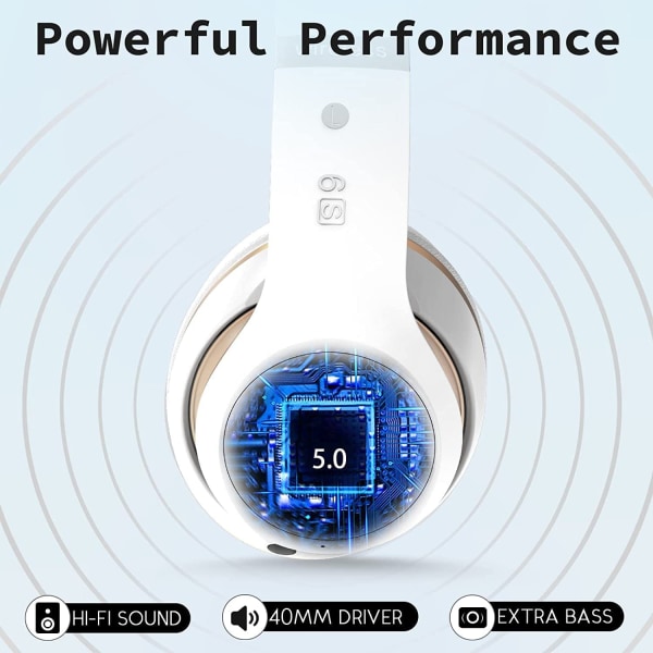 6S trådløse hodetelefoner over øret, [40 timers spilletid] Hi-Fi stereo sammenleggbare trådløse stereohodesett ørepropper med innebygd mikrofon, volumkontroll