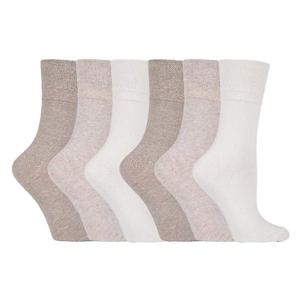 6-pack damstrumpor med mjuk grepp, utan resår, storlek 4-8 UK Floral beige