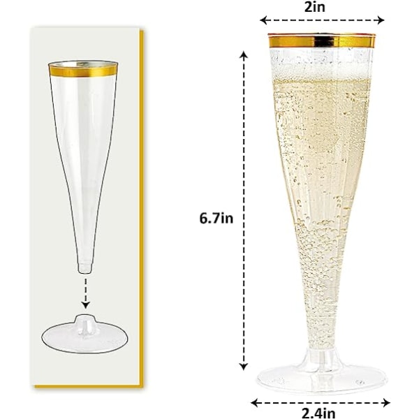 36 Plast Champagne Flutes 4,5 Oz Guldrand Klar Plastic Ristning Gla