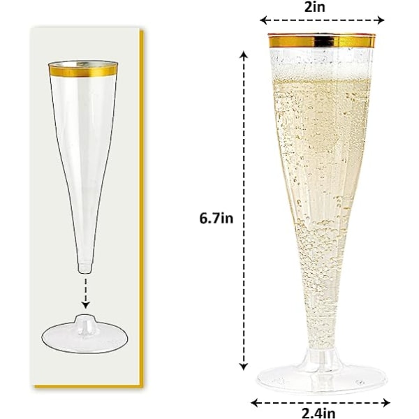 36 Plastik Champagne Flutes 4.5 Oz Guld Kant Klar Plastik Skål