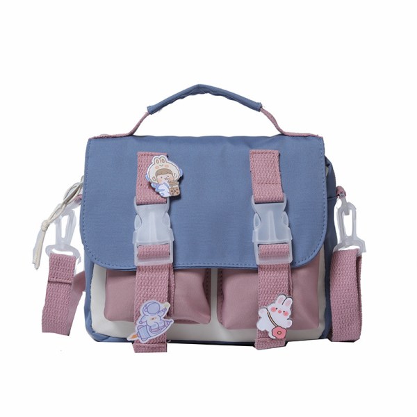 Kawaii Shoulder Bag with Cute Accessories Pins Kawaii Tote Bag School Crossbody Backpack Casual Fashion (Blue)