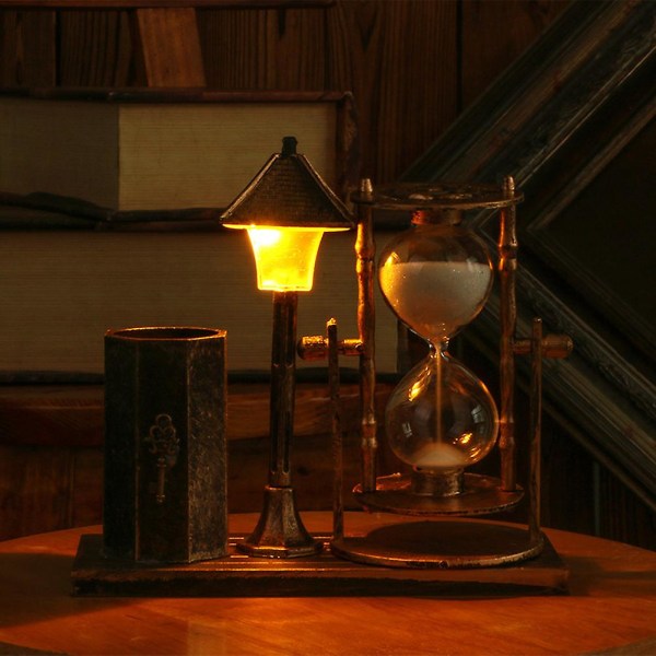 Vintage Decor Tiimalasikynäteline Antiikki Quicksand Street Lamp kynäteline Led Sand Glass Pöytätiimalasi