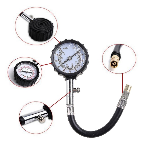 Noggrann Analog Lufttrycksmätare 0-100psi Däcktrycksmätare