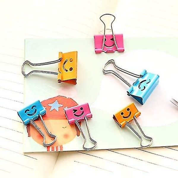 40 stk. 19 mm søte utklippte smile-bindersklips $40 stk. mini farge metall foldback morsomme klips med søtt utklippet smilefjes $40 stk. utklipp